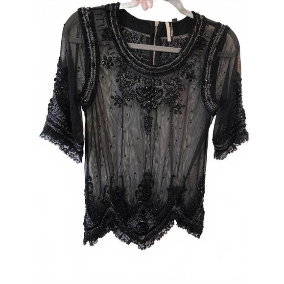 Elegant Black Beaded Top by Topshop - Picture 1 of 5